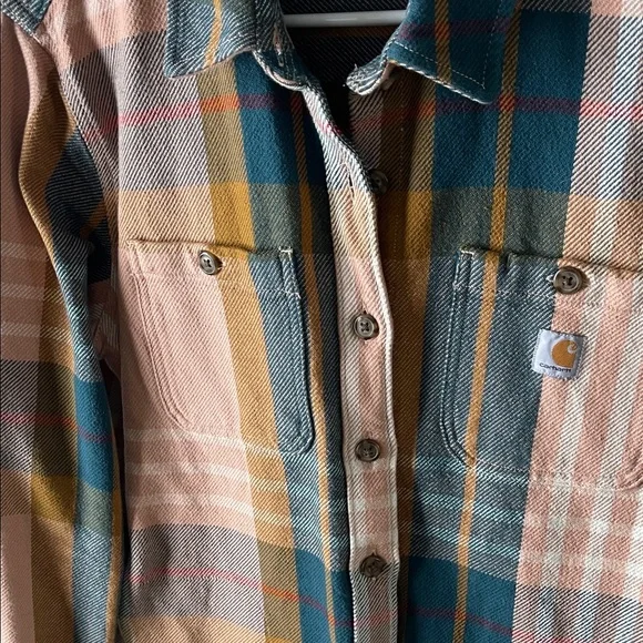 Carhartt Women's Plaid Utility shirt Jacket - Pink, Blue, Yellow - Picture 4 of 6